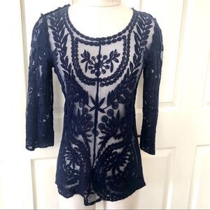 Kenar blue sheer lace top XS
